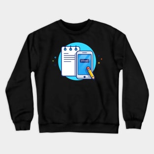 Note Book, Hand Phone With Pencil Cartoon Crewneck Sweatshirt